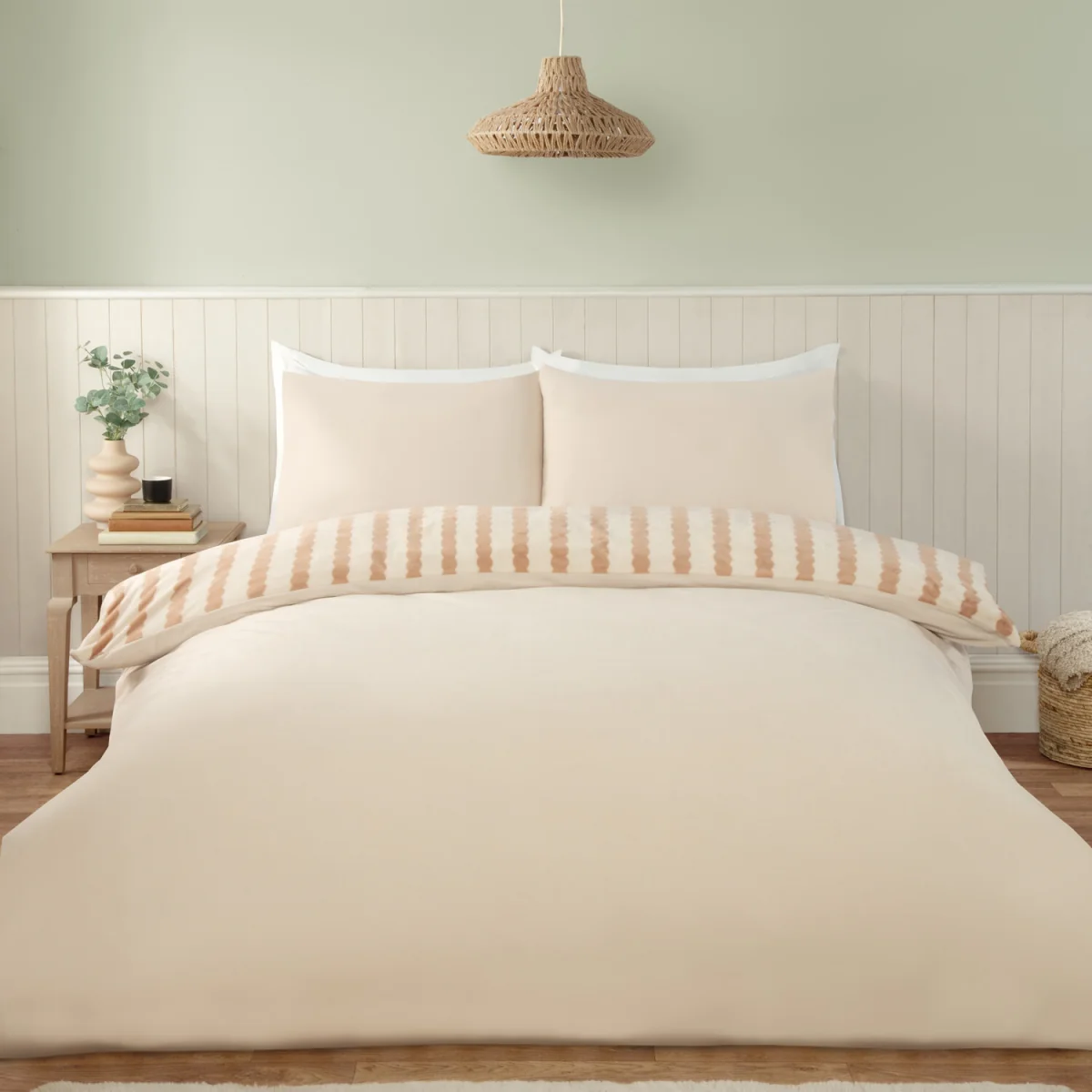 Scallop Stripe Fleece Duvet Set - Natural / King – image 2