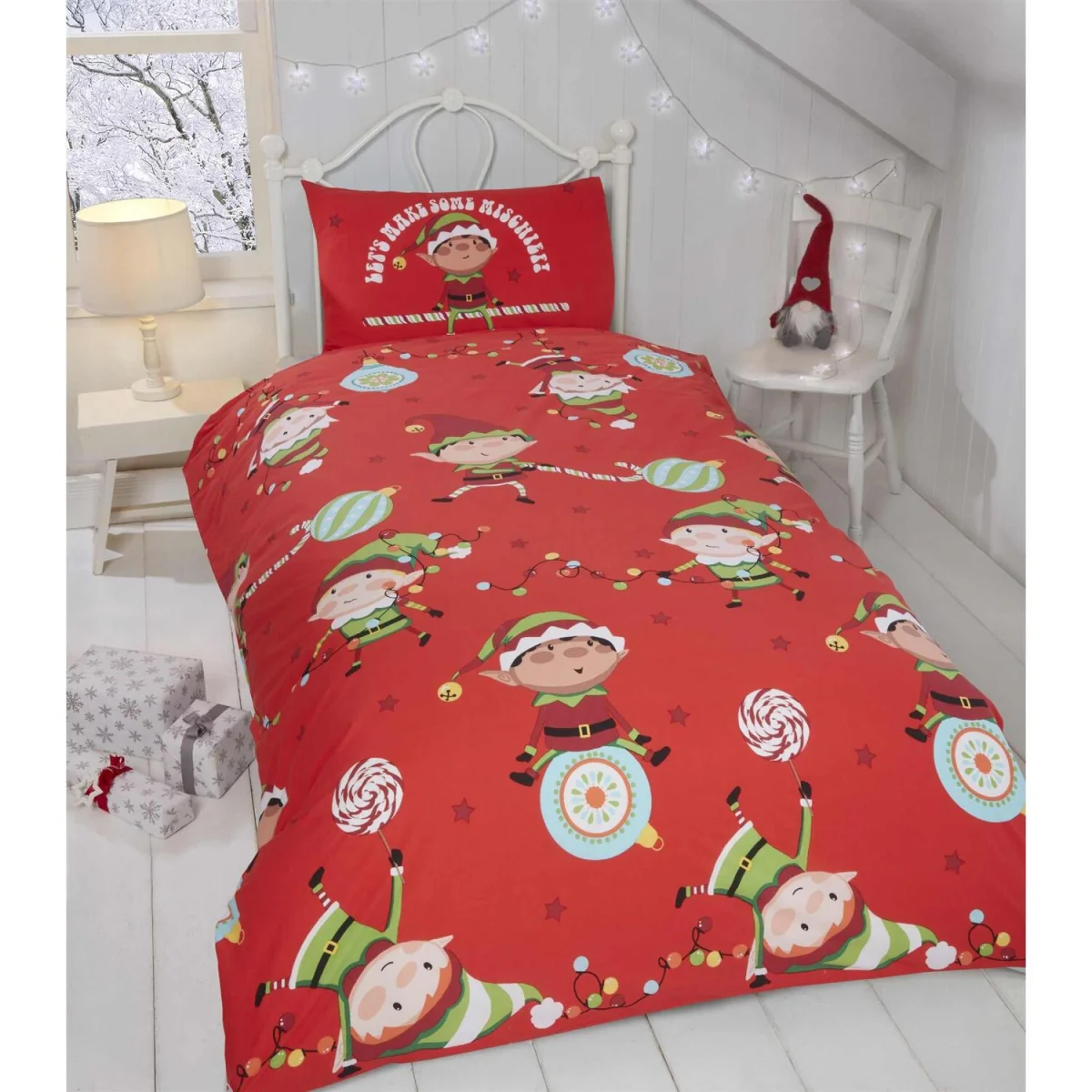 Naughty Elves Duvet Cover Set - Red – image 1