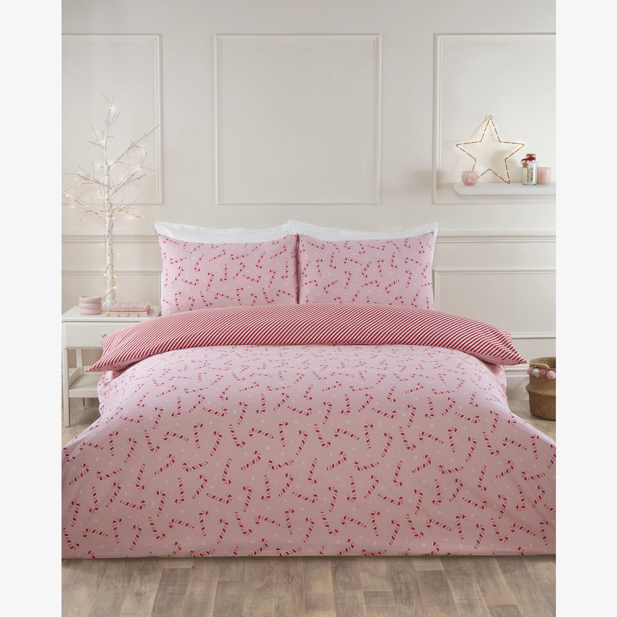 Candy Cane Duvet Cover and Pillowcase Set - Pink / Single