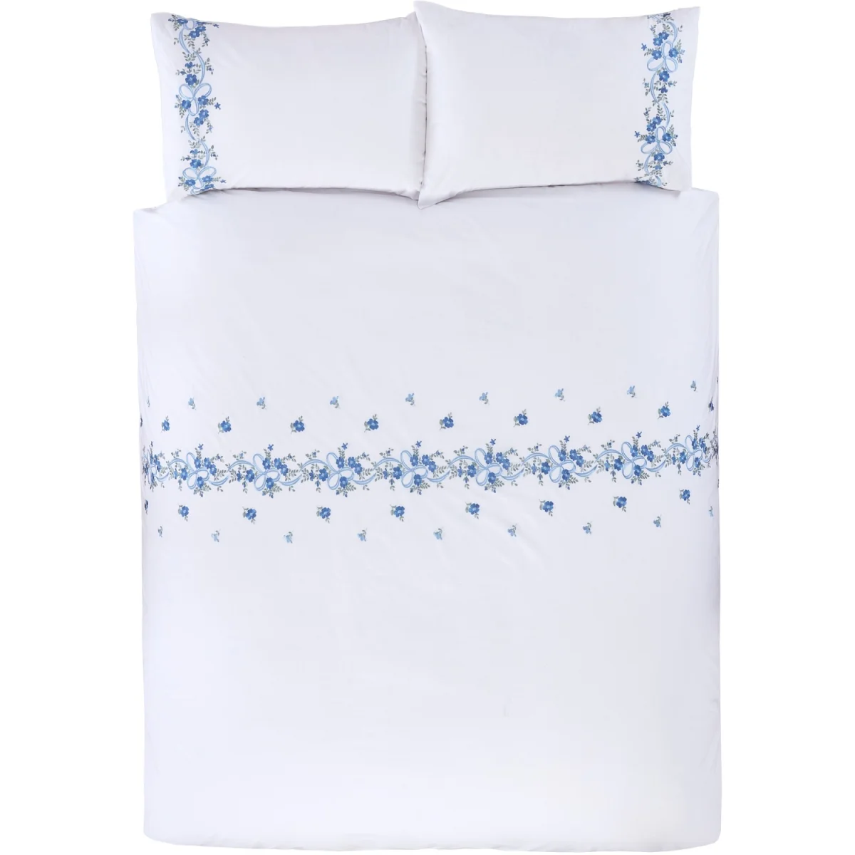 Floral Ribbon Polycotton Duvet Cover Bedding Set With Pillowcase - Blue / Double – image 3