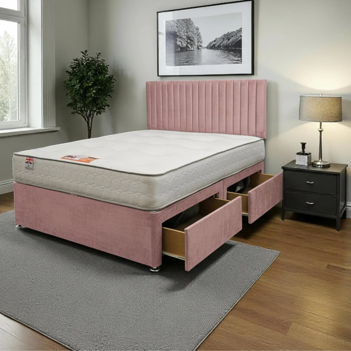 Emily Plush Velvet Divan Bed Set with Princess Mattress and Headboard - Pink / Super King – image 2