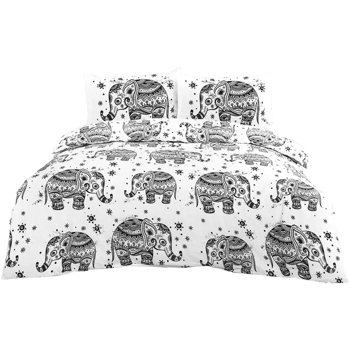 Elephant Print Duvet Set Beautiful Boho Bedding for a Serene Bedroom - White / Single – image 2