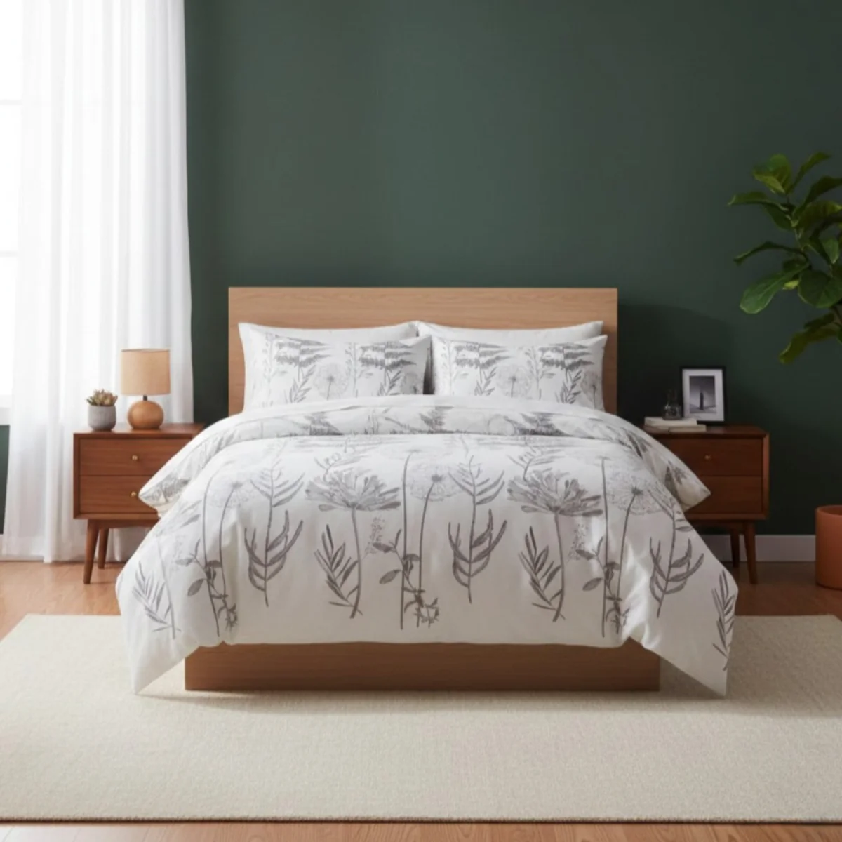 Dandelion Floral Botanical Bedding Duvet Cover And Pillowcase Set - White / Double – image 1