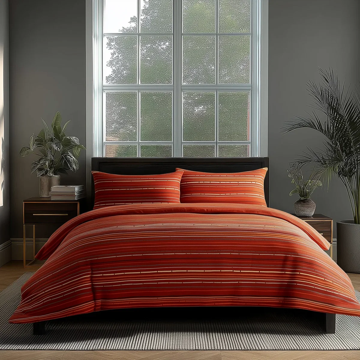 Duvet Cover And Pillowcase Set Blue And Red Stripe Design Polycotton Bed Linen - Red / Superking – image 1