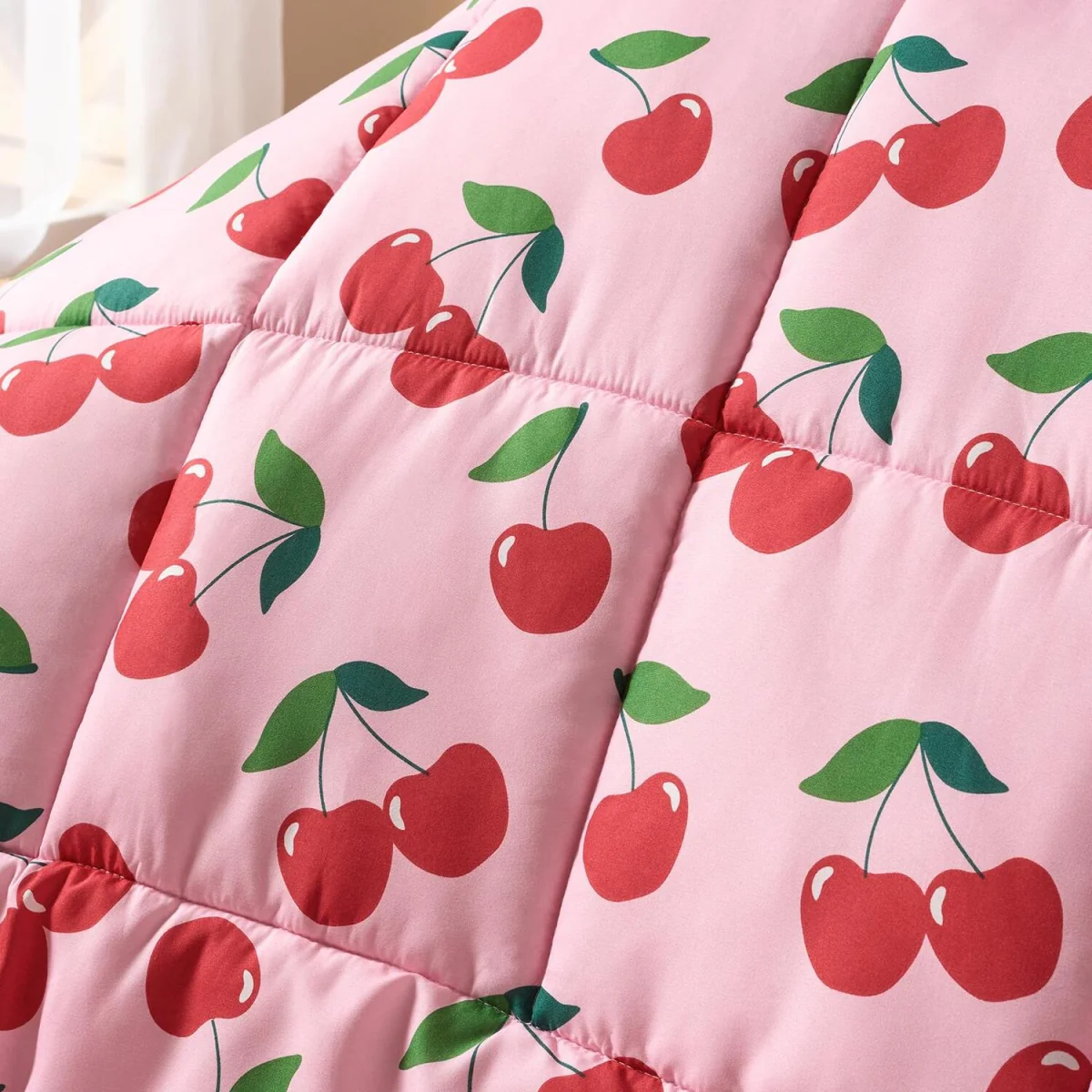 OHS Cherry Print Frill Edge Coverless 7.5 Tog Duvet Set - Pink/Red / 1.55kg – image 5