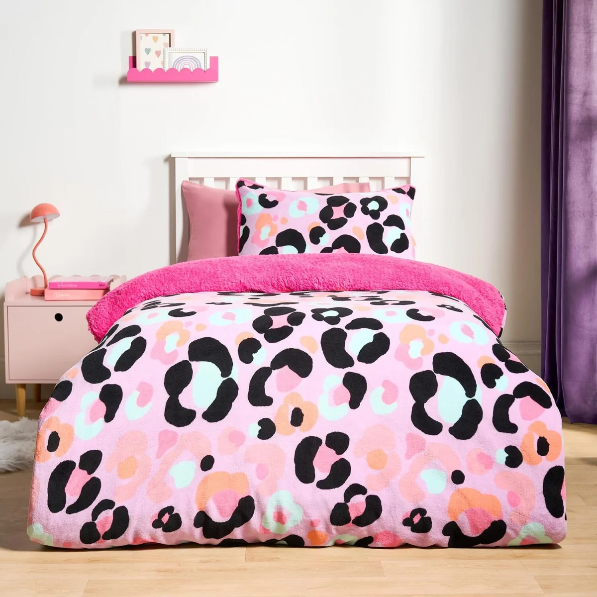 OHS Leopard Fleece Duvet Cover Set - Lilac / 30cm / 1.71kg / Quilt Cover – image 2