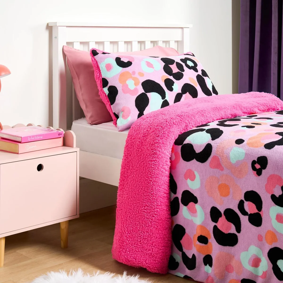 OHS Leopard Fleece Duvet Cover Set - Lilac / 30cm / 1.71kg / Quilt Cover – image 3