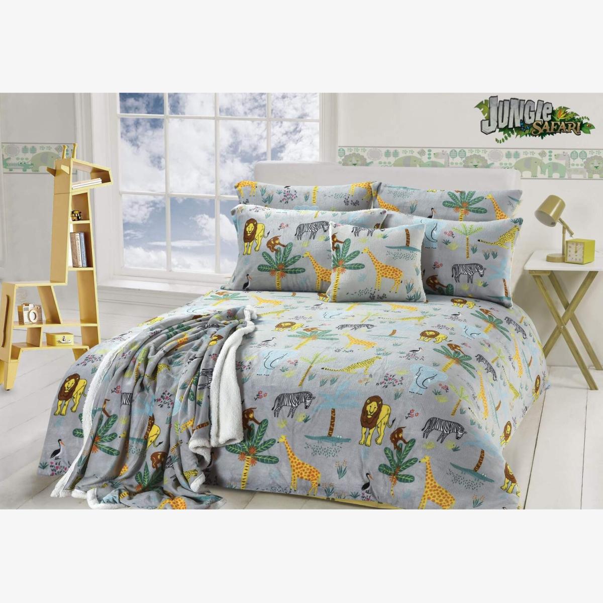 Jungle Safari Animal Kingdom Teddy Duvet Set - Grey / Double