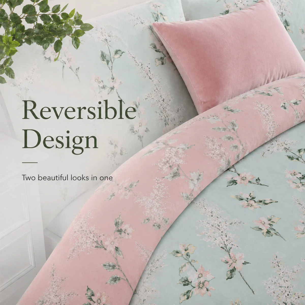 Soft Easy Care Bedding with Pink Blossom Print - Pink – image 2