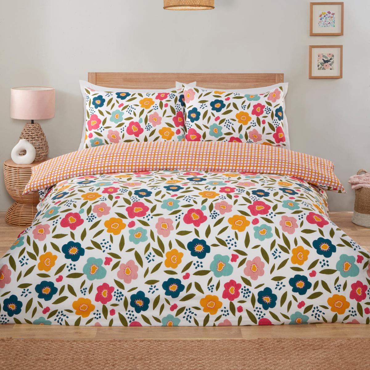 Lottie Floral Bedding Set - Orange / Double