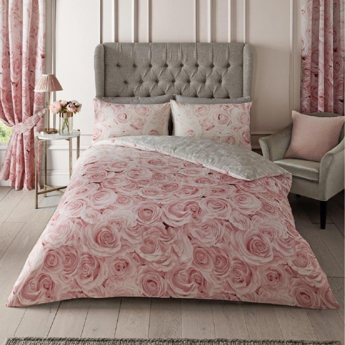 Luxury Reversible Polycotton Bellerose Duvet Cover and Pillowcase Set - Pink / Single