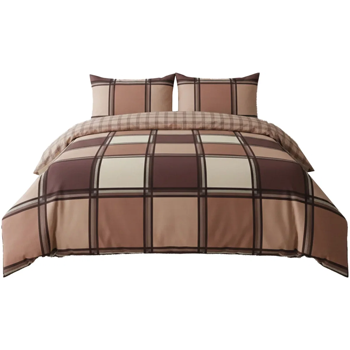 Box Print Duvet Cover Set Contemporary Square Pattern Bedding - Chocolate / Single – image 2