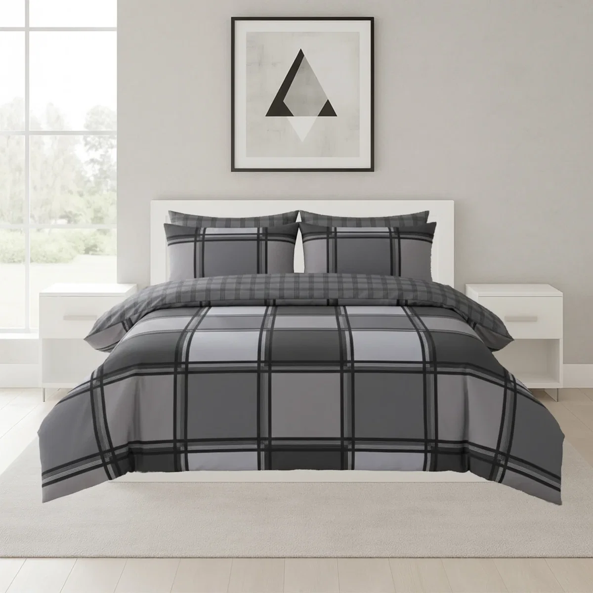 Box Print Duvet Cover Set Contemporary Square Pattern Bedding - Chocolate / Single – image 5