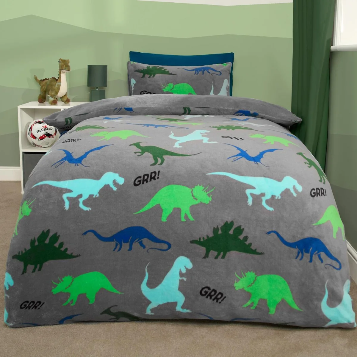 OHS Dino Print Fleece Duvet Set - Grey / Single – image 2