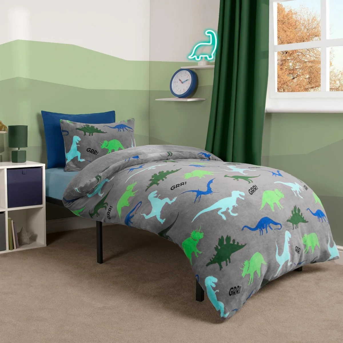 OHS Dino Print Fleece Duvet Set - Grey / Single – image 3