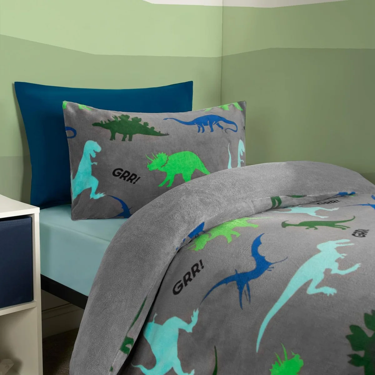 OHS Dino Print Fleece Duvet Set - Grey / Single – image 4
