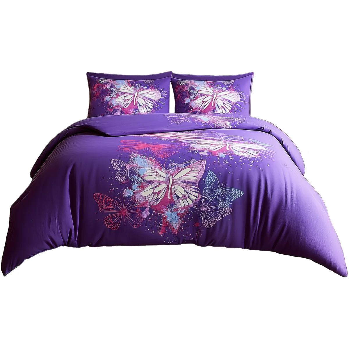 Duvet Cover And Pillowcase Set Purple Pink Chocolate Butterfly Design Polycotton Bed Linen - Purple / Single – image 2