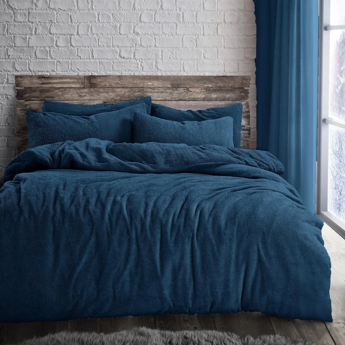 Teddy Navy Soft Cosy Thermal Fleece Duvet Set - Navy / Double