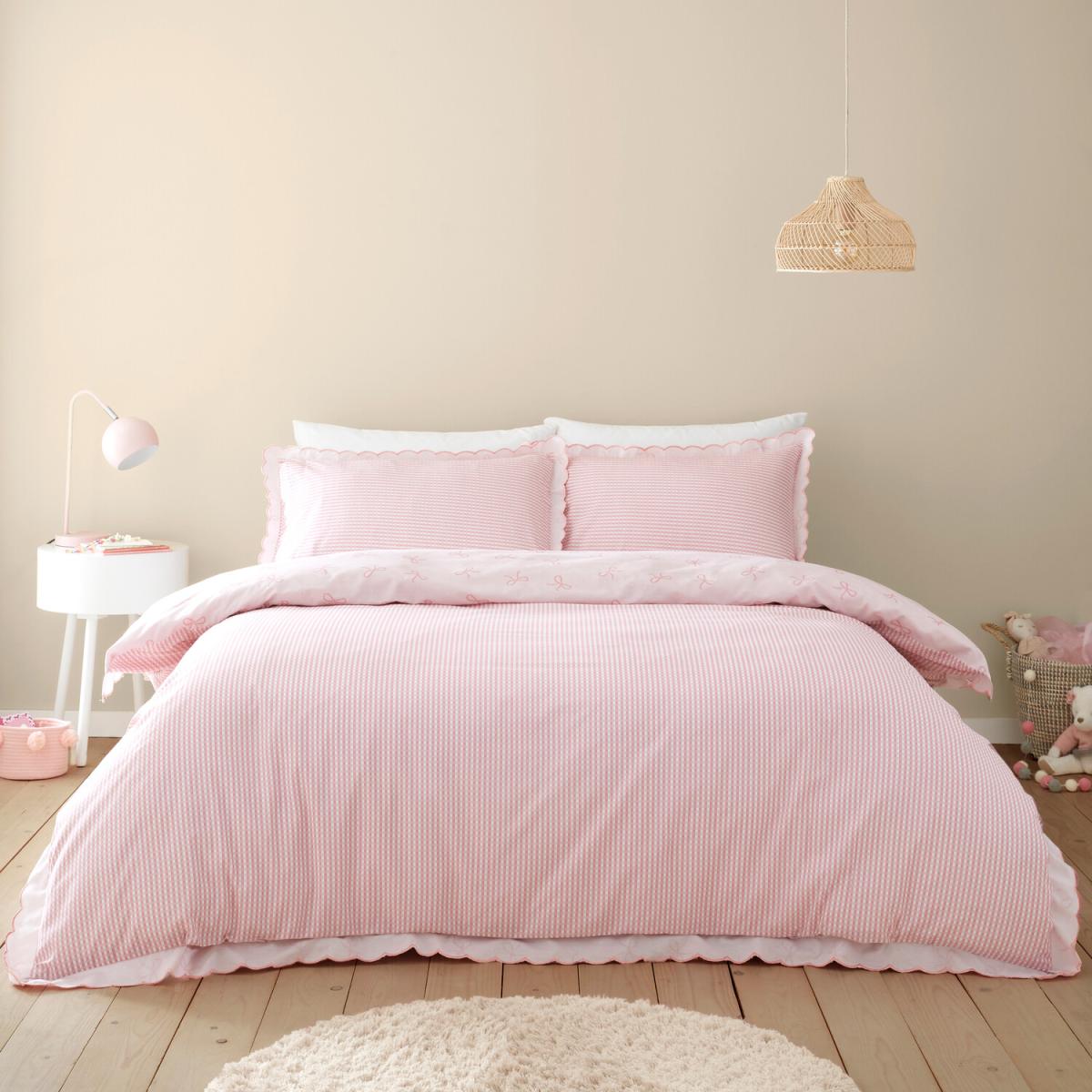 Florence Bows Duvet Cover and Pillowcase Set - Pink / Double
