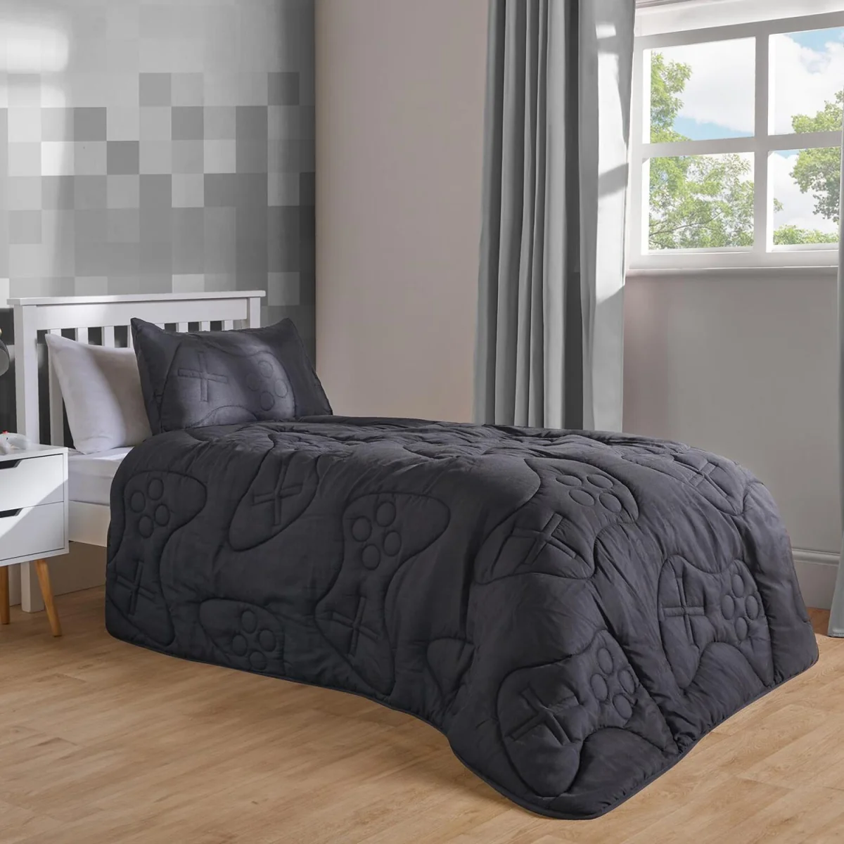OHS Coverless Gaming Quilted 7.5 Tog Duvet Set - Charcoal / 2.23kg – image 2