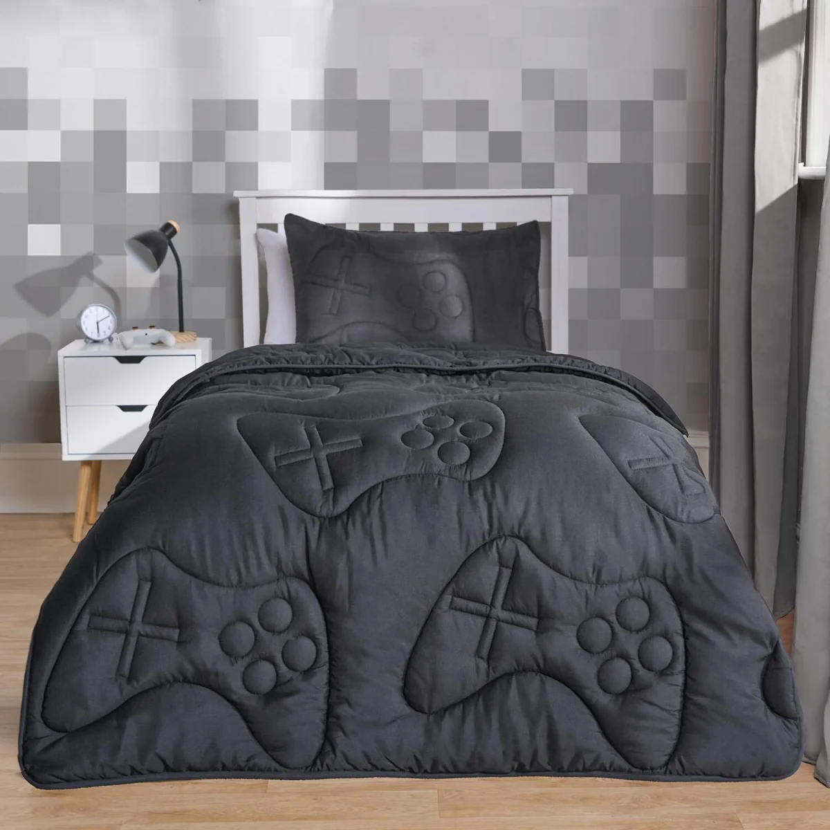 OHS Coverless Gaming Quilted 7.5 Tog Duvet Set - Charcoal / 2.23kg – image 1