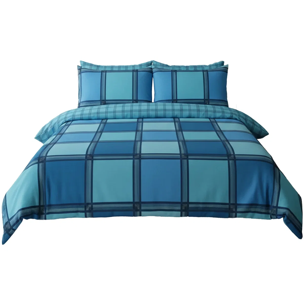 Box Print Duvet Cover Set Contemporary Square Pattern Bedding - Teal / King – image 2