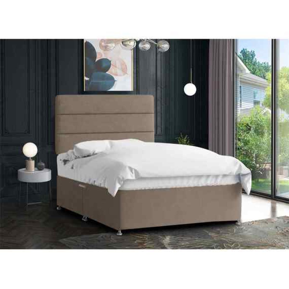Harmony Divan Bed Set with Tall Headboard Mattress-Plush, 2 Drawers Right Side - Red / Mink / Single