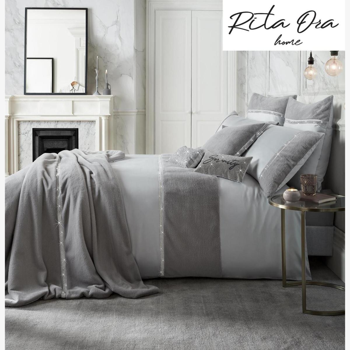 Rita Ora Sylvie 200TC Diamante Trim Duvet Cover Bedding - Silver