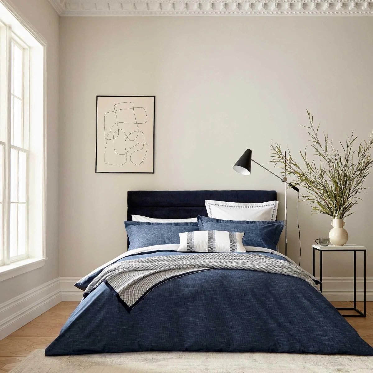 Etsu Slub Check Cotton Bedding in Midnight Blue – image 2