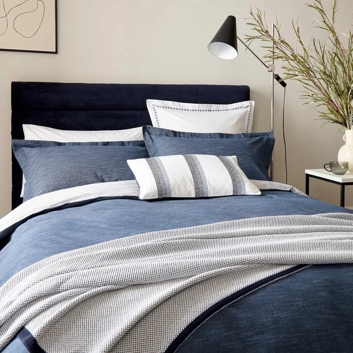 Etsu Slub Check Cotton Bedding in Midnight Blue – image 1