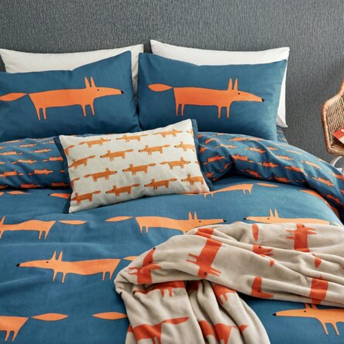 Mr Fox Brushed Cotton Bedding By Scion in Denim Orange – image 2