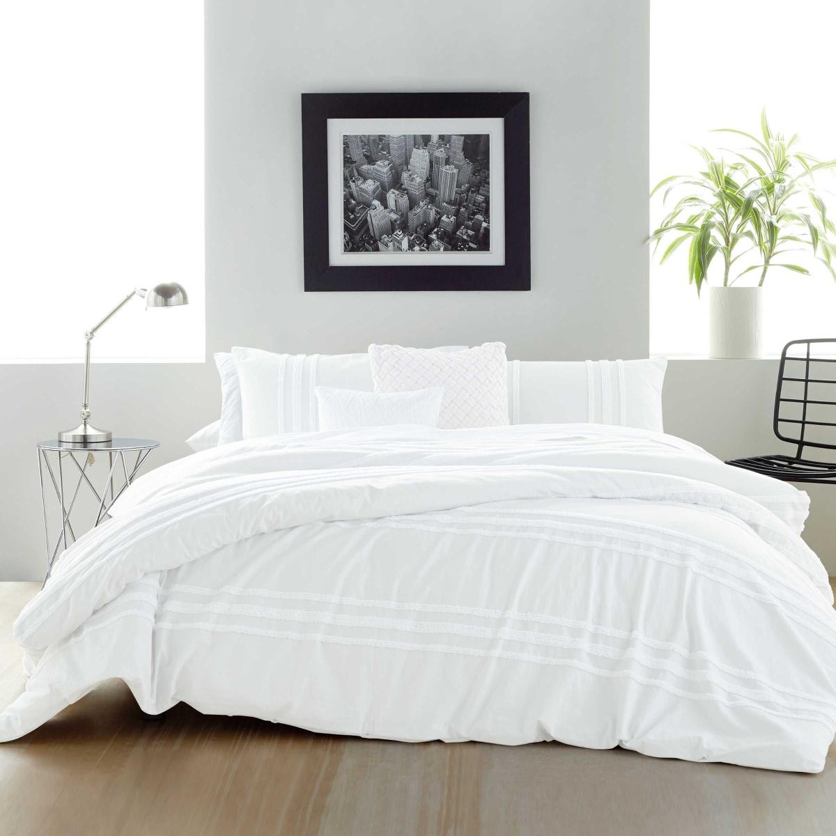 Chenille Textured Stripe Cotton Bedding by DKNY in White – image 2