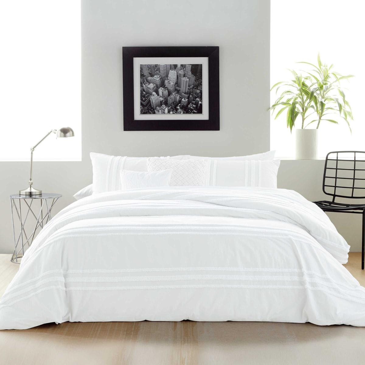 Chenille Textured Stripe Cotton Bedding by DKNY in White – image 1