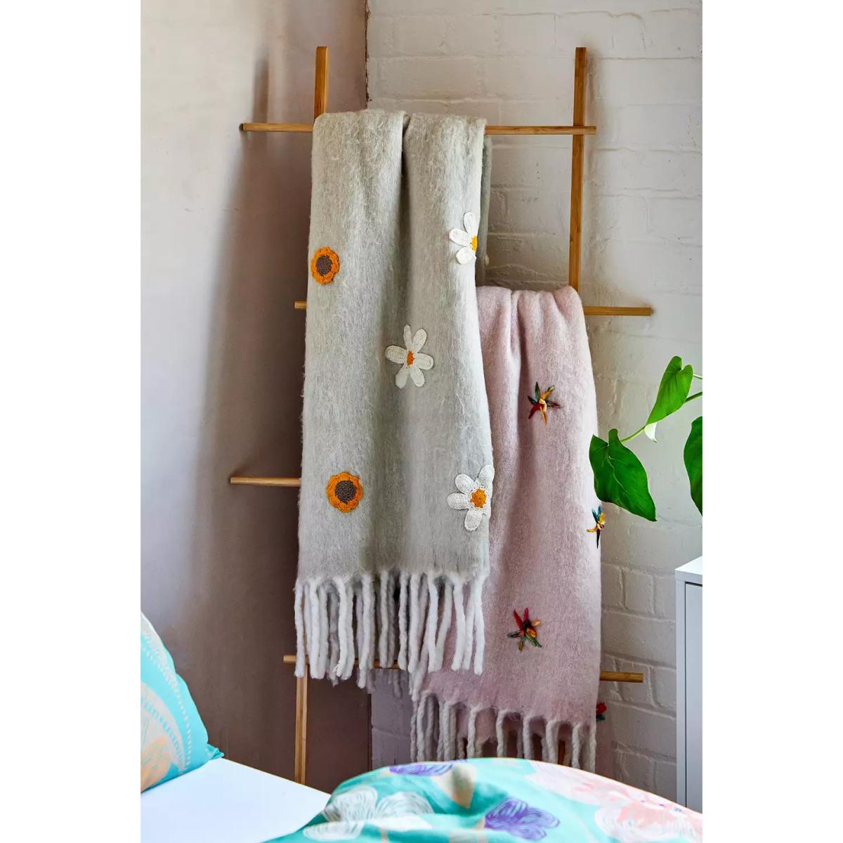 Urban Outfitters Embroidered Ecru Cosy Blanket - Neutral 150cm x 125cm – image 4