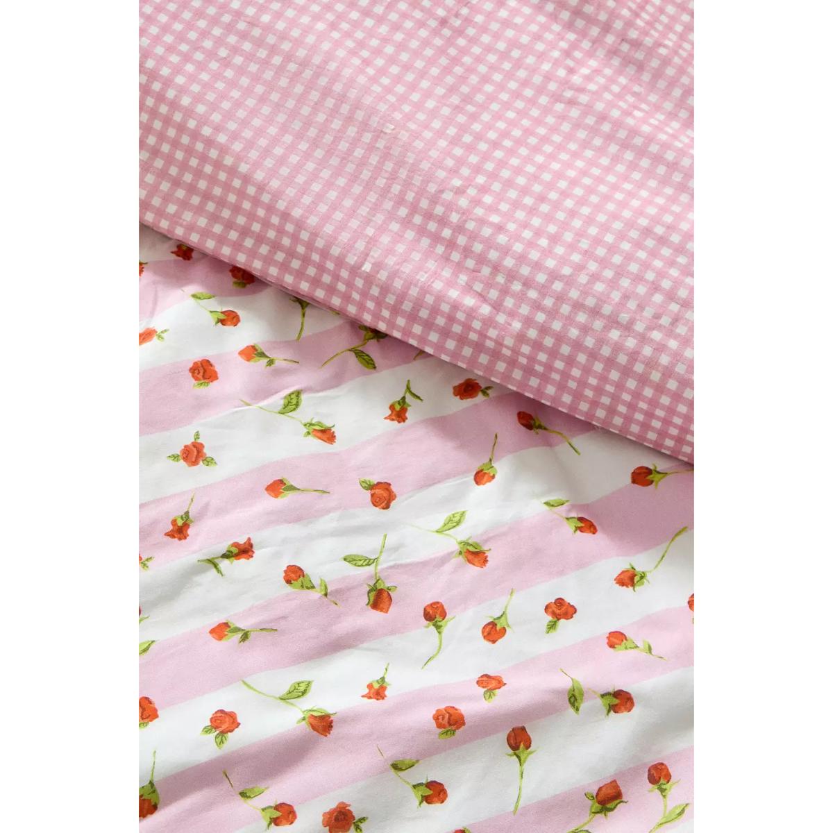 Stripe Rose & Gingham Duvet Set - Pink Single at Urban Outfitters – image 5