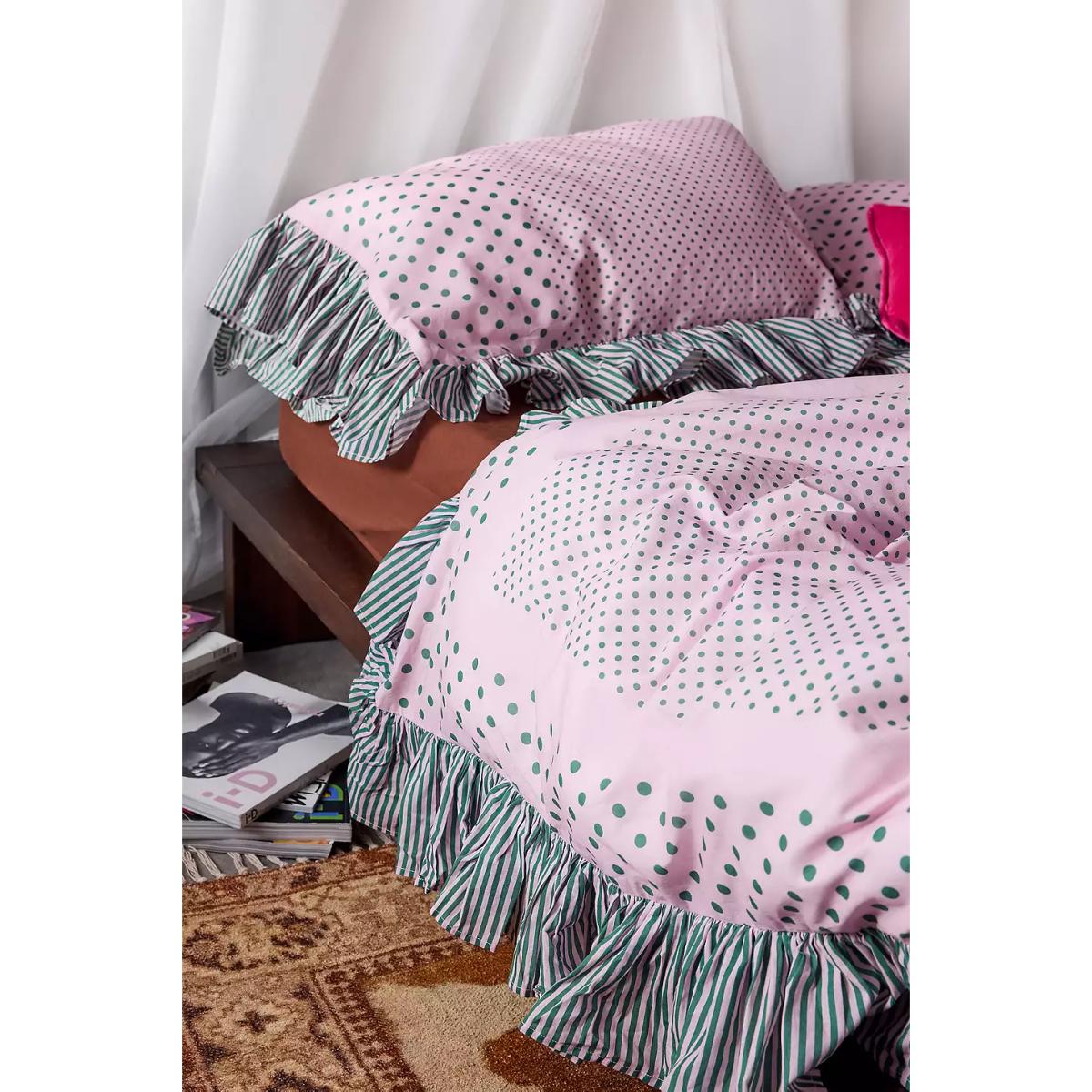 Polka Dot Stripe Ruffle Duvet Set - Pink Double at Urban Outfitters – image 2