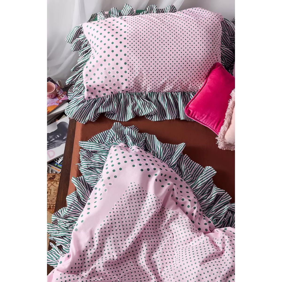 Polka Dot Stripe Ruffle Duvet Set - Pink Double at Urban Outfitters – image 5