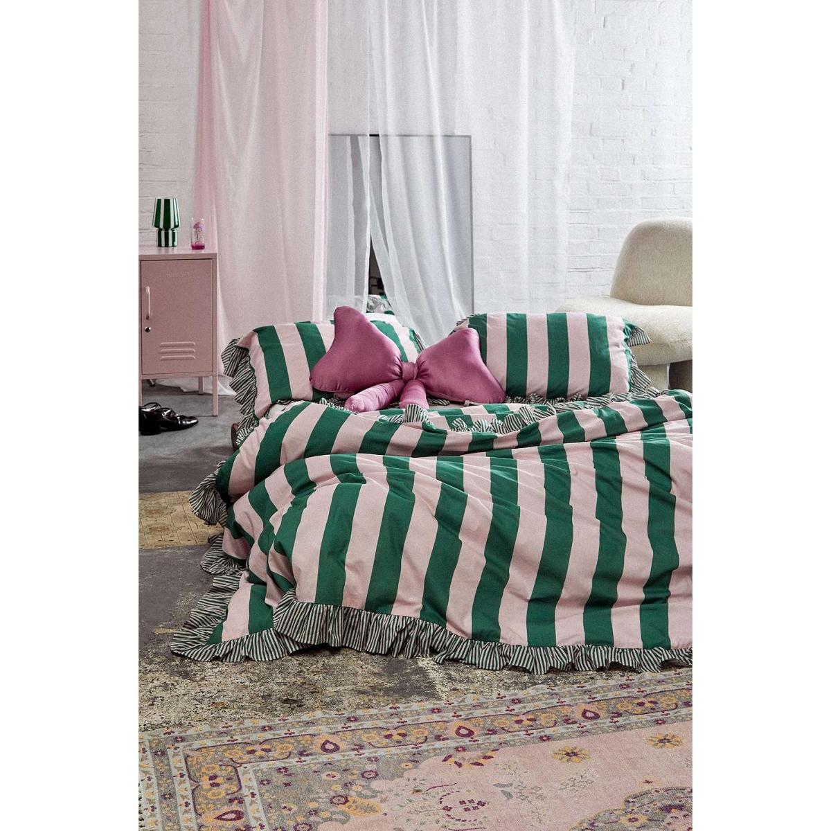 Pink & Green Stripe Ruffle Duvet Set Double at Urban Outfitters – image 2