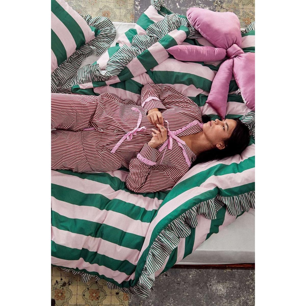 Pink & Green Stripe Ruffle Duvet Set Double at Urban Outfitters – image 3