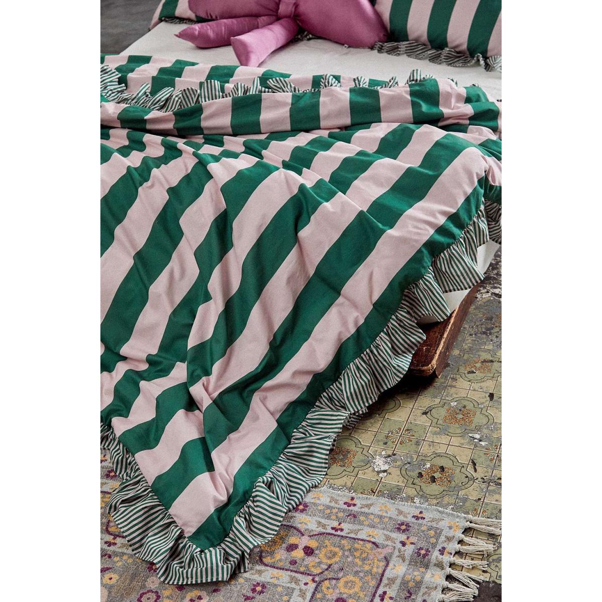 Pink & Green Stripe Ruffle Duvet Set Double at Urban Outfitters – image 6