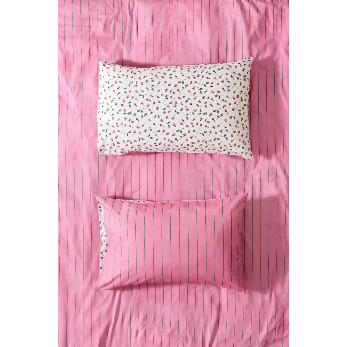 Pink & Green Stripe Rosebud Reversible Duvet Set Single at Urban Outfitters – image 5