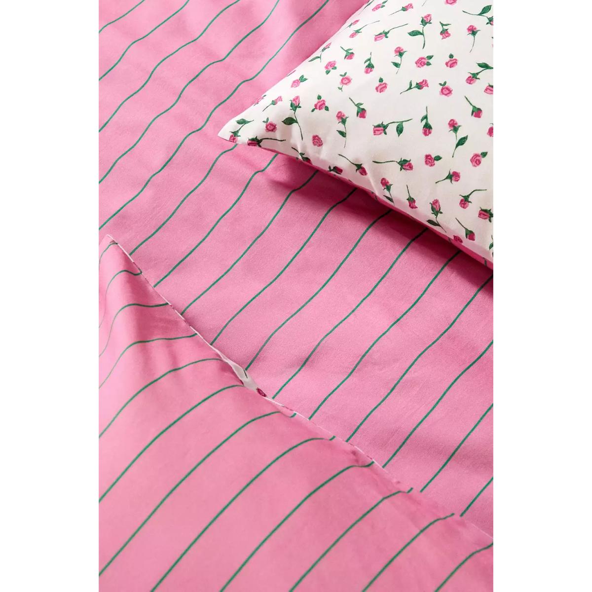 Pink & Green Stripe Rosebud Reversible Duvet Set Single at Urban Outfitters – image 7