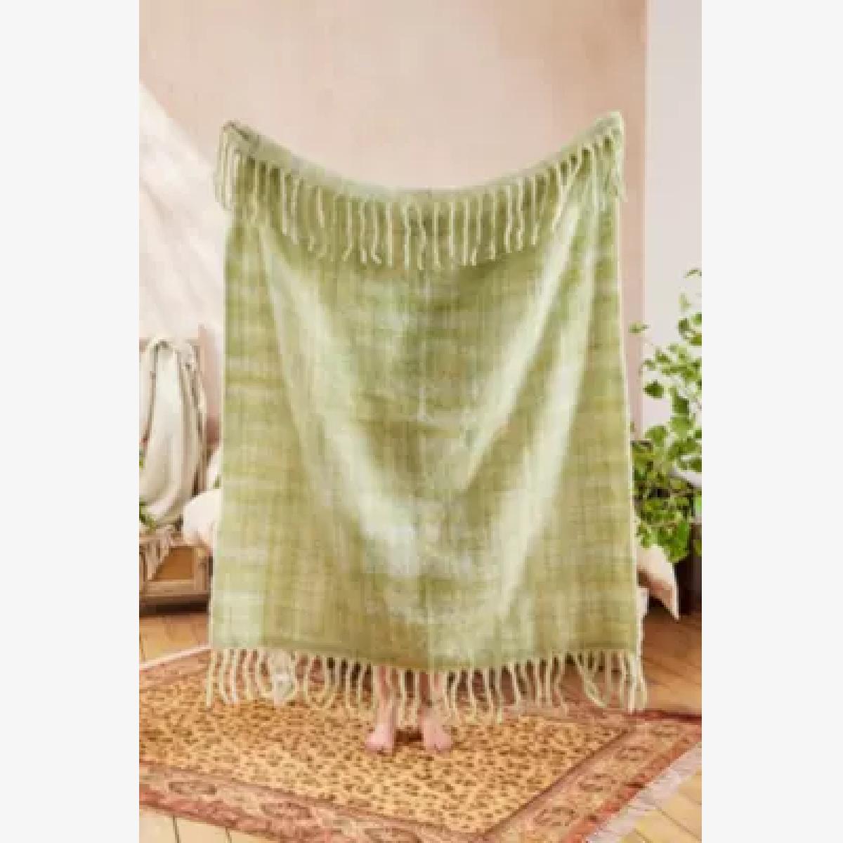 Space-Dye Knit Blanket - Light Green ALL at Urban Outfitters – image 1