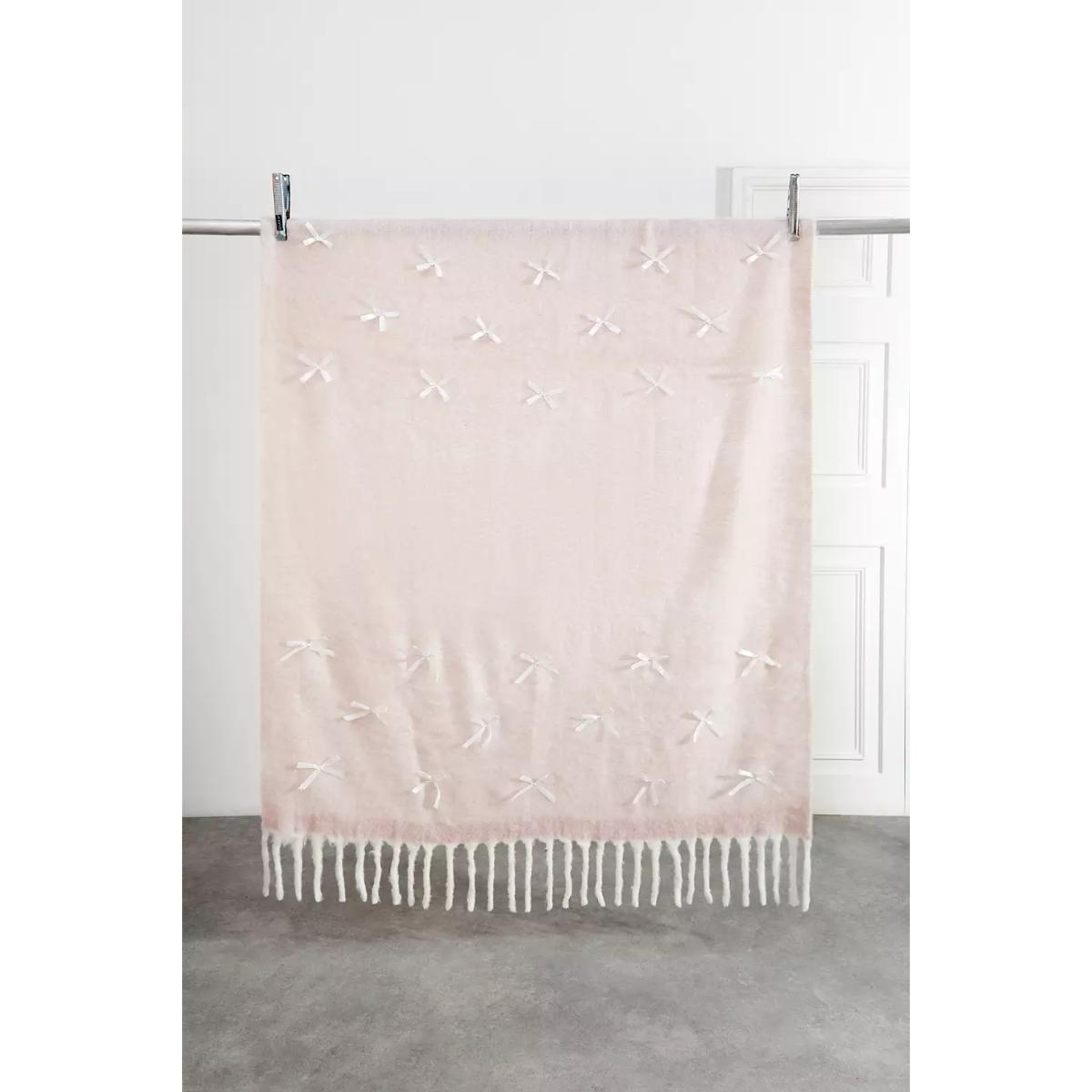 Satin Bow Embellished Pink Cosy Blanket - Pink ALL at Urban Outfitters – image 3