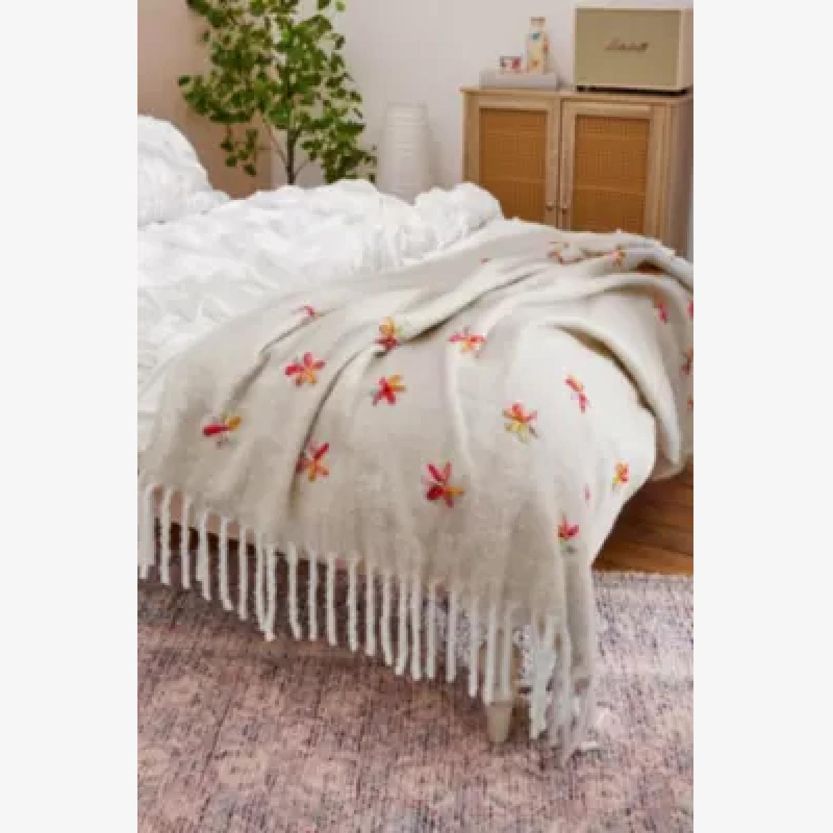 Floral Embellished Cosy Blanket - Neutral ALL at Urban Outfitters – image 1