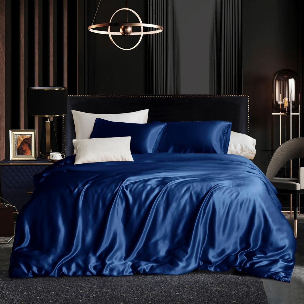 Blue Pure Mulberry Silk Seamless - Four-Piece Sheet Set - Double Size - Navy Uk Double Soft Strokes Silk – image 2