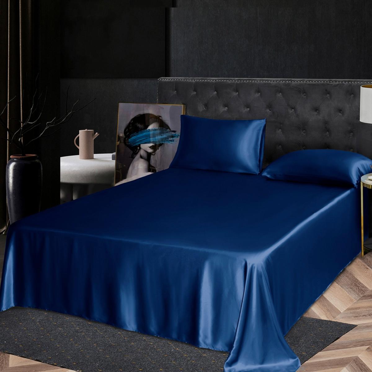 Blue Pure Mulberry Silk Seamless - Four-Piece Sheet Set - Double Size - Navy Uk Double Soft Strokes Silk – image 3
