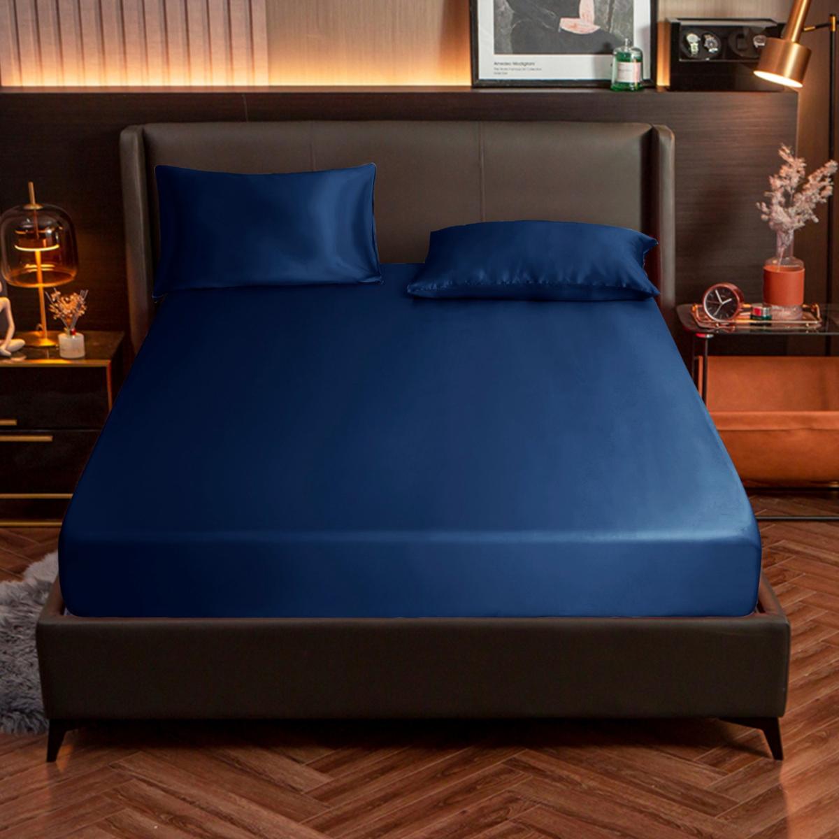 Blue Pure Mulberry Silk Seamless - Four-Piece Sheet Set - Double Size - Navy Uk Double Soft Strokes Silk – image 4
