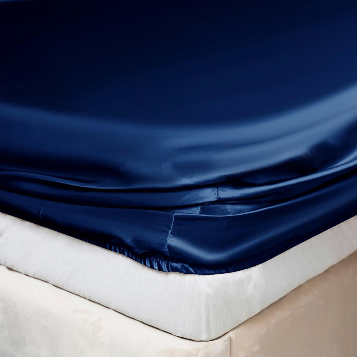 Blue Pure Mulberry Silk Seamless - Four-Piece Sheet Set - Double Size - Navy Uk Double Soft Strokes Silk – image 5