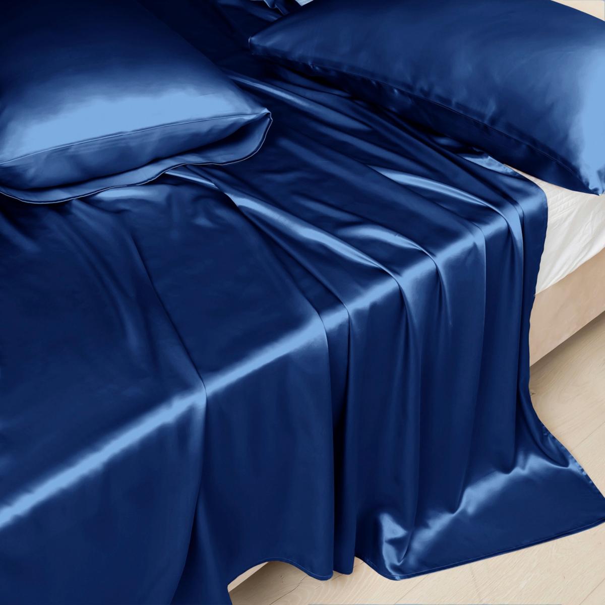 Blue Pure Mulberry Silk Seamless - Four-Piece Sheet Set - Double Size - Navy Uk Double Soft Strokes Silk – image 6